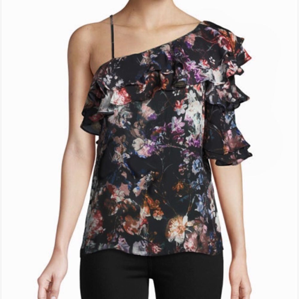 PARKER Floral One- Shoulder Ruffle Blouse!